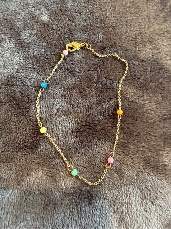 Jewelry - Gold Chain Ankle Bracelet with Multicolor Beads